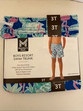 Member's Mark Boys' Blue & Pink Tropical Swim Trunks - 3T flamingos UPF 50